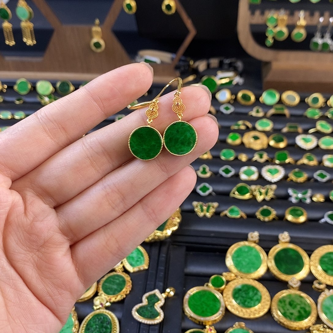 毛****翡翠银S925镶嵌吊坠(不含链)缅甸翡翠耳饰