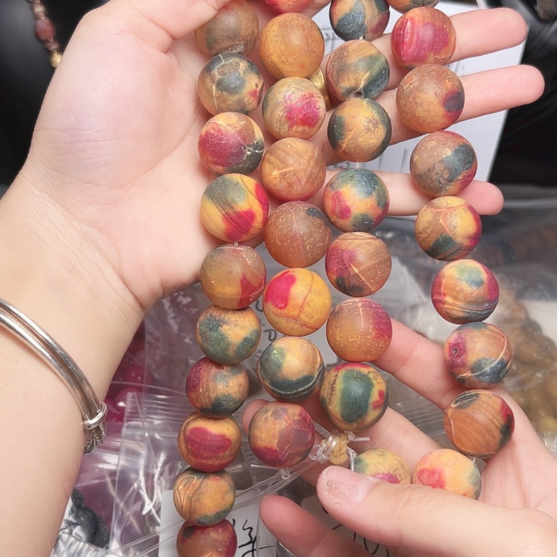 玛瑙/玉髓合金珠宝半成品u589 20m 做旧油画玛瑙大圆珠一条