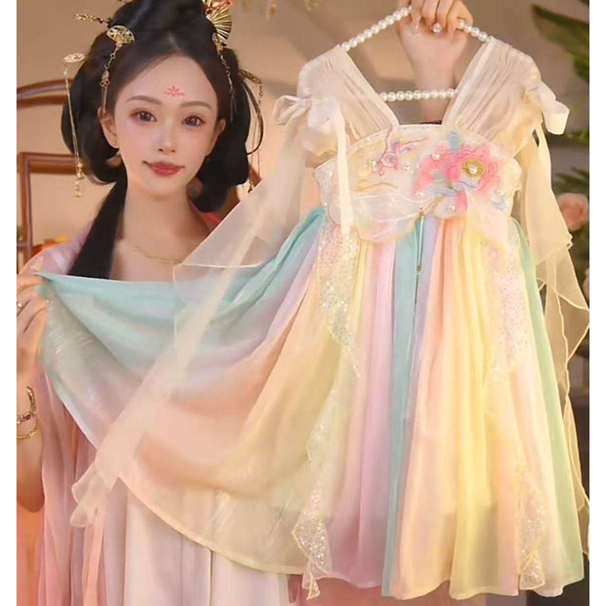 童绣阁【白露为霜】2025新款女童国风仙气夏季休闲汉服裙25271