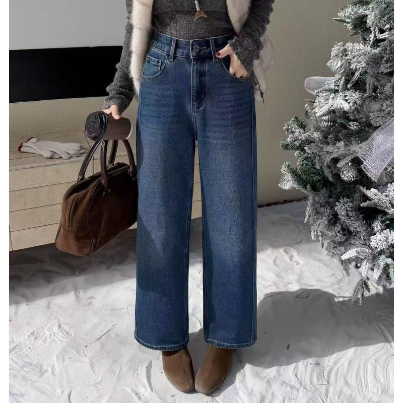 7099号#882#秋冬简约百搭植绒休闲显瘦直筒牛仔裤（预）