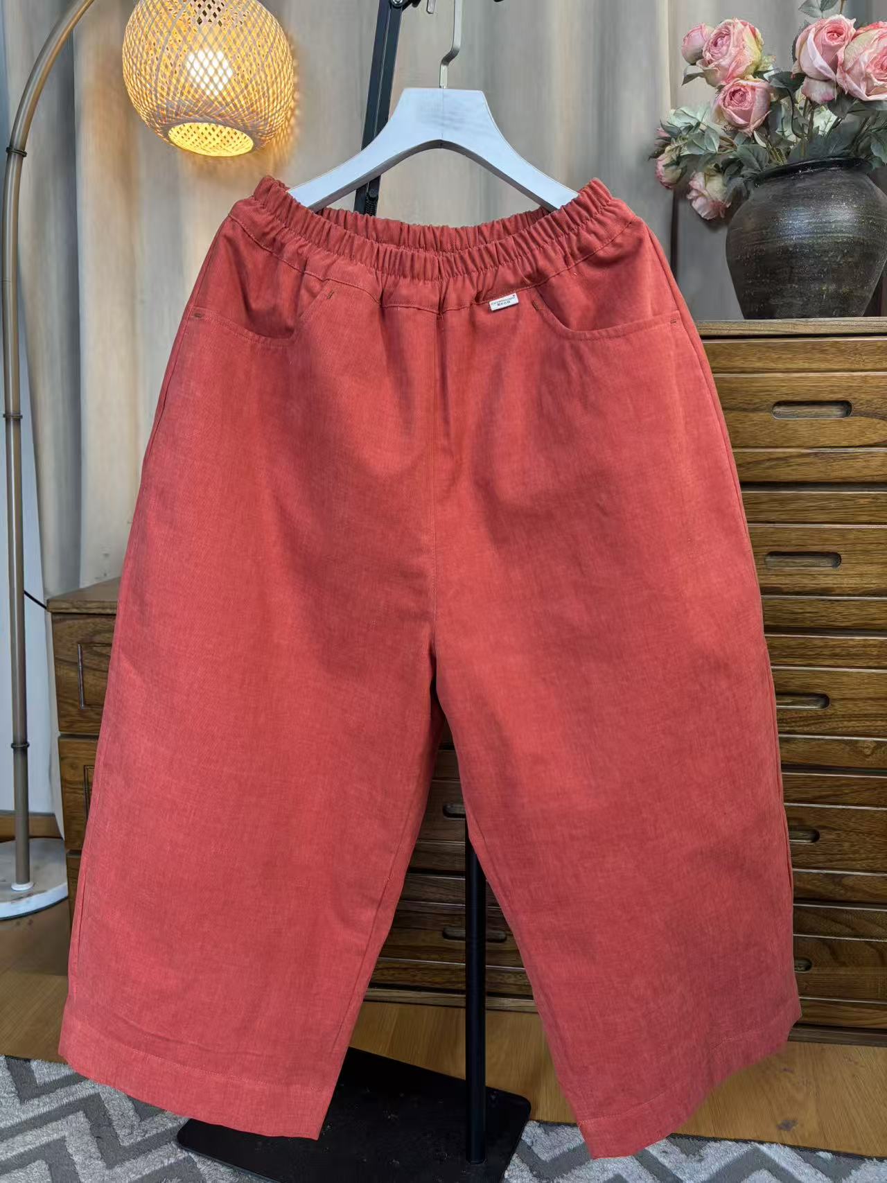 CUYIMINGWU/粗衣名物 冬季厚款松紧腰休闲加棉百搭弯刀裤