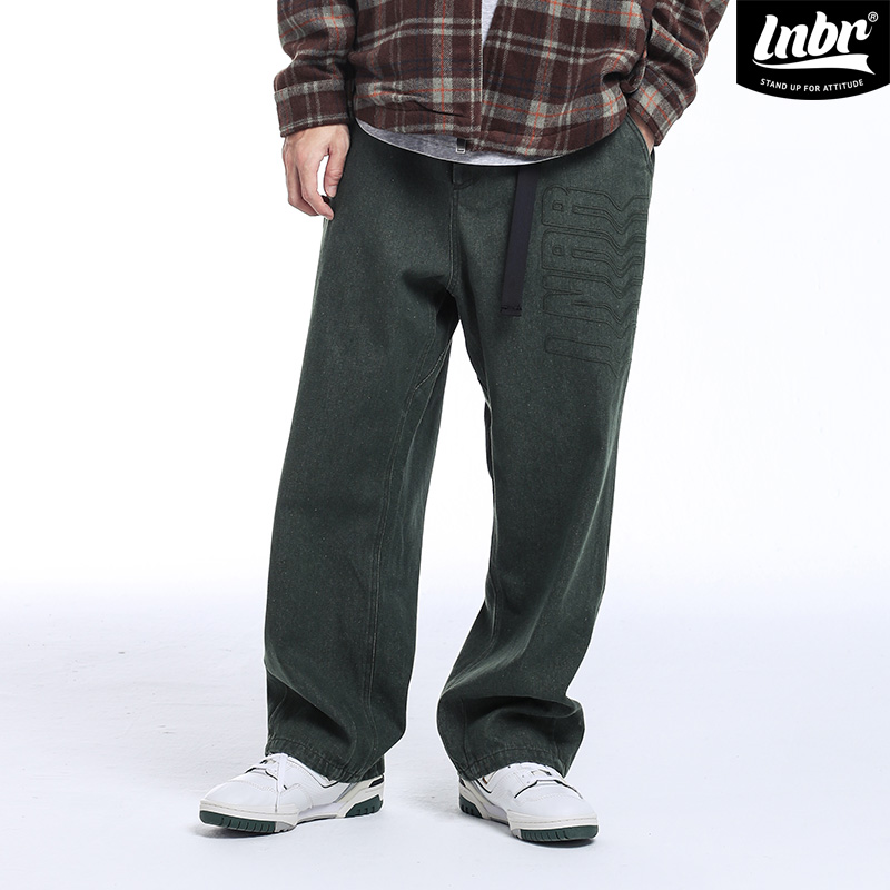 LNBR熊电24秋冬新品绿色直筒宽松休闲长裤男美式街头阔腿裤大码
