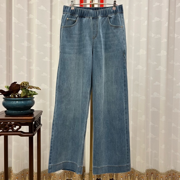 复古蓝加绒高腰显瘦直筒阔腿牛仔裤秋冬百搭款裤长105—107