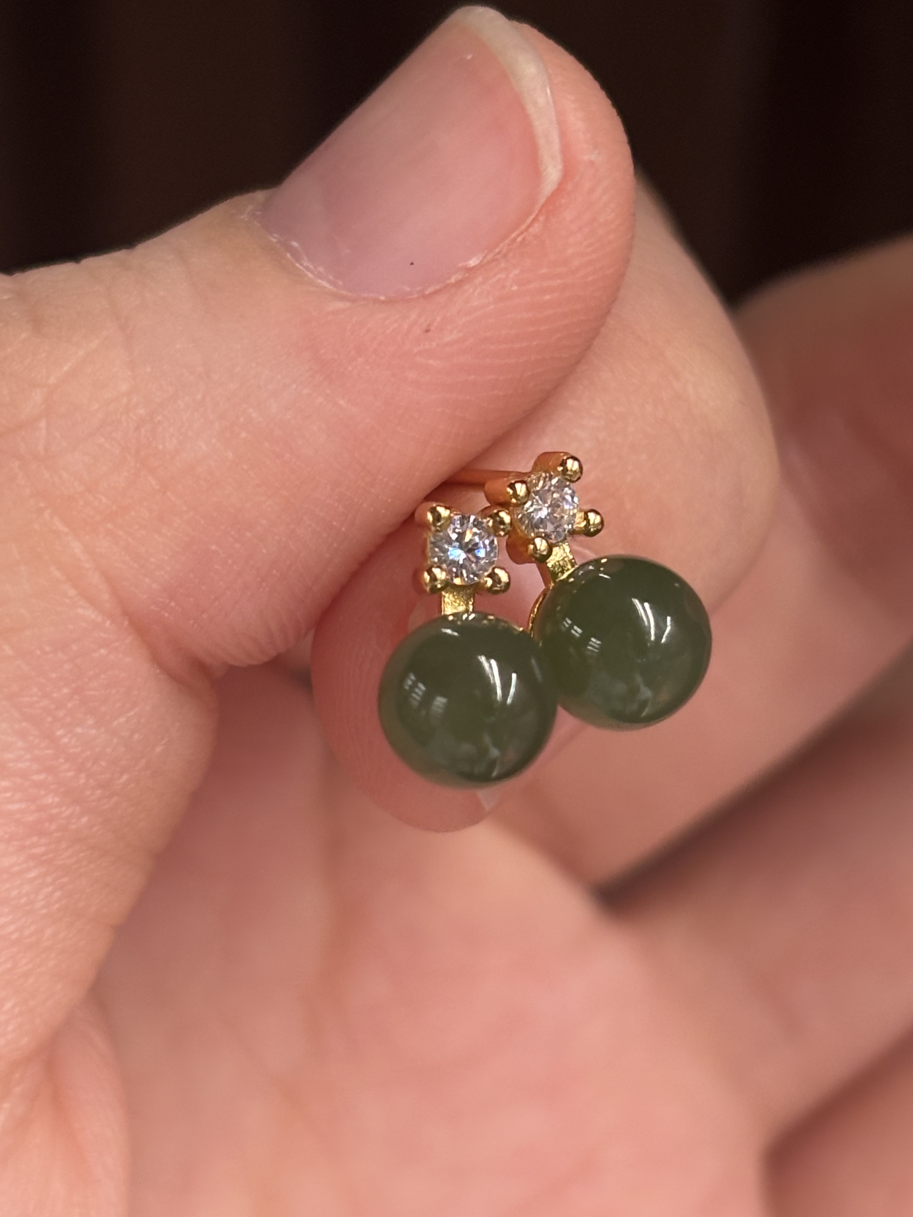 4715WM 和田玉银s925镶嵌碧玉耳钉 多样性发其一