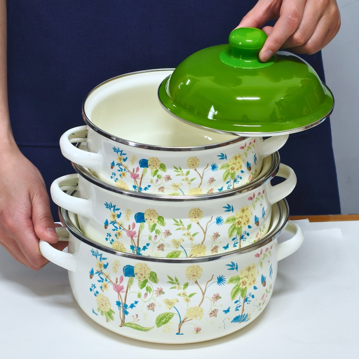 搪小厨16-18-20cm汤锅三件套寻觅花间搪瓷汤锅大中小煲汤泡面炖煮