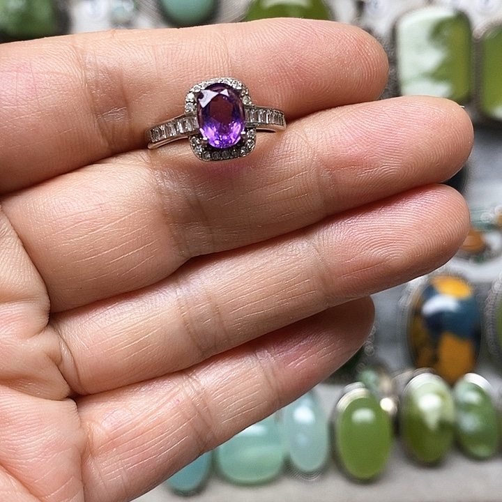 蛇纹石玉银S925镶嵌戒指