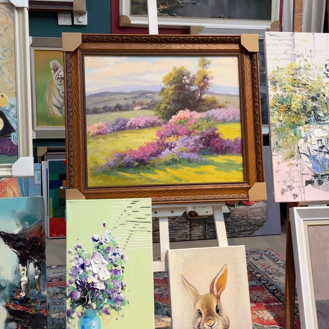 油画大*地花海纯手绘油画带实木框65×75