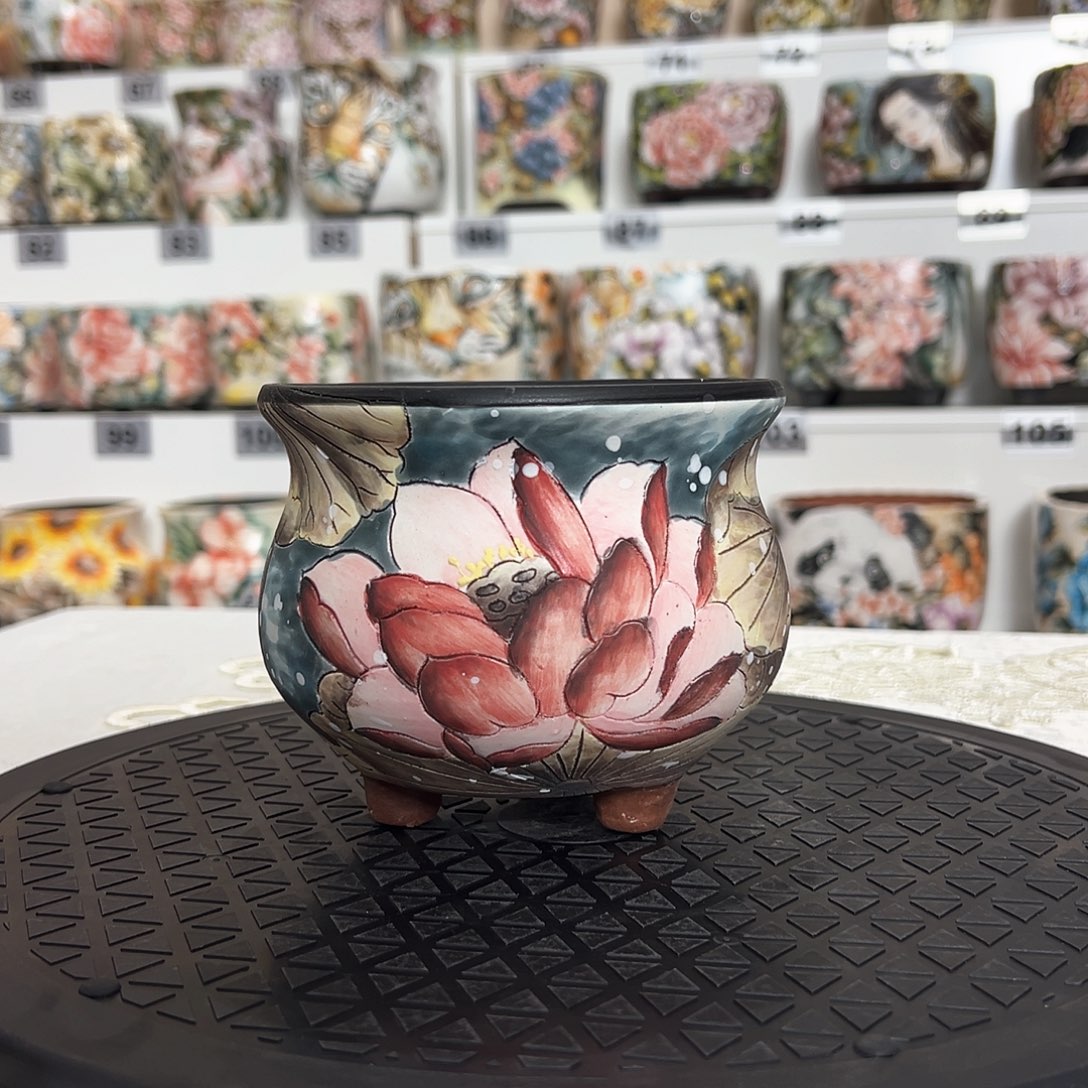 手绘陶瓷花盆口11.7