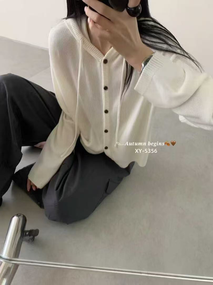 针织连帽秋冬季原宿风纯色毛针织衫网红开衫ins时尚