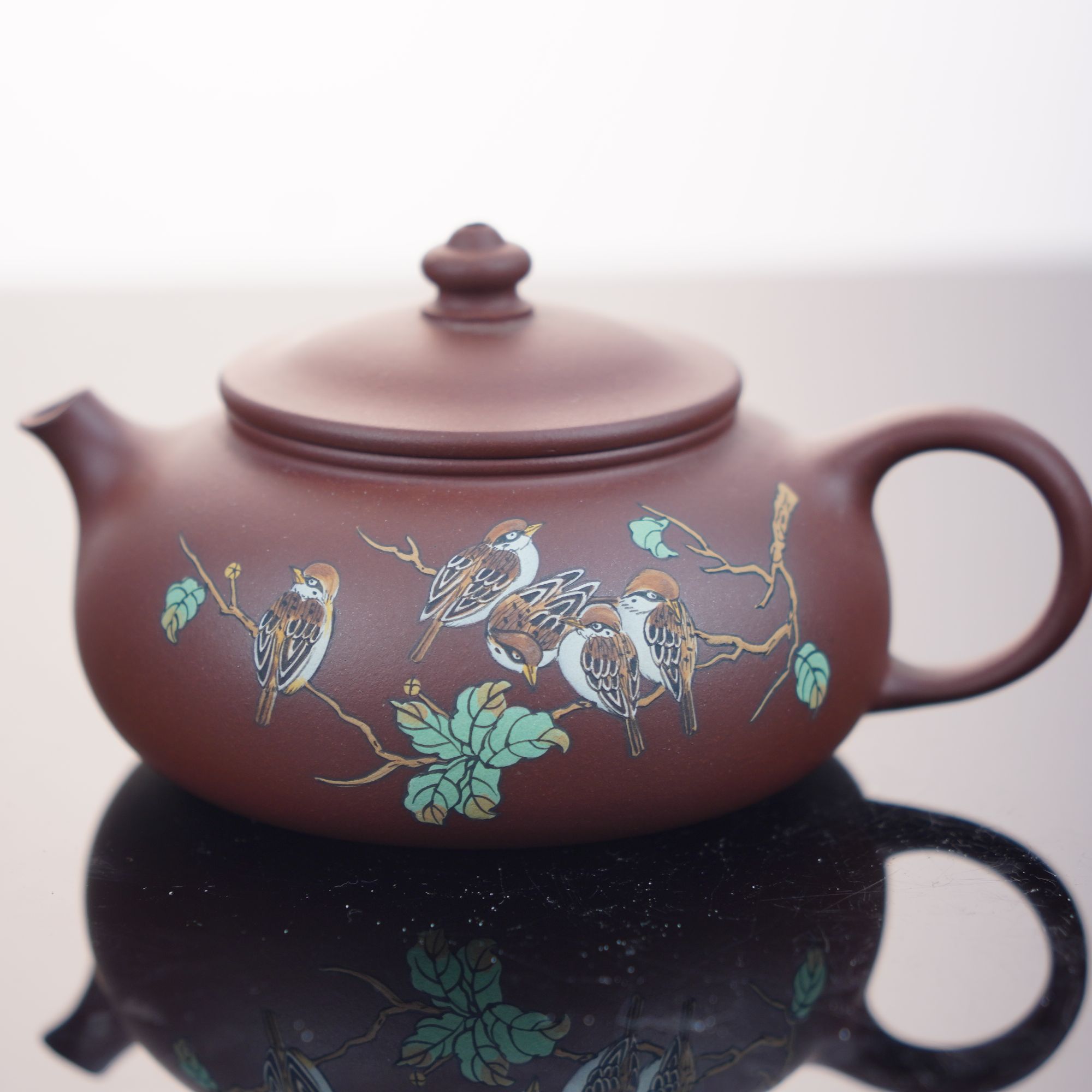 寒江壶160cc原矿无添加底槽清手工泥绘雀鸟栖枝