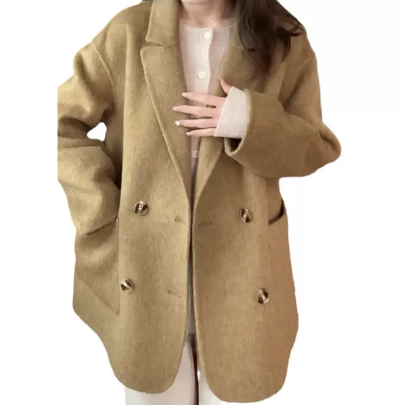 韩系新款双面大衣西装领时尚气质外套