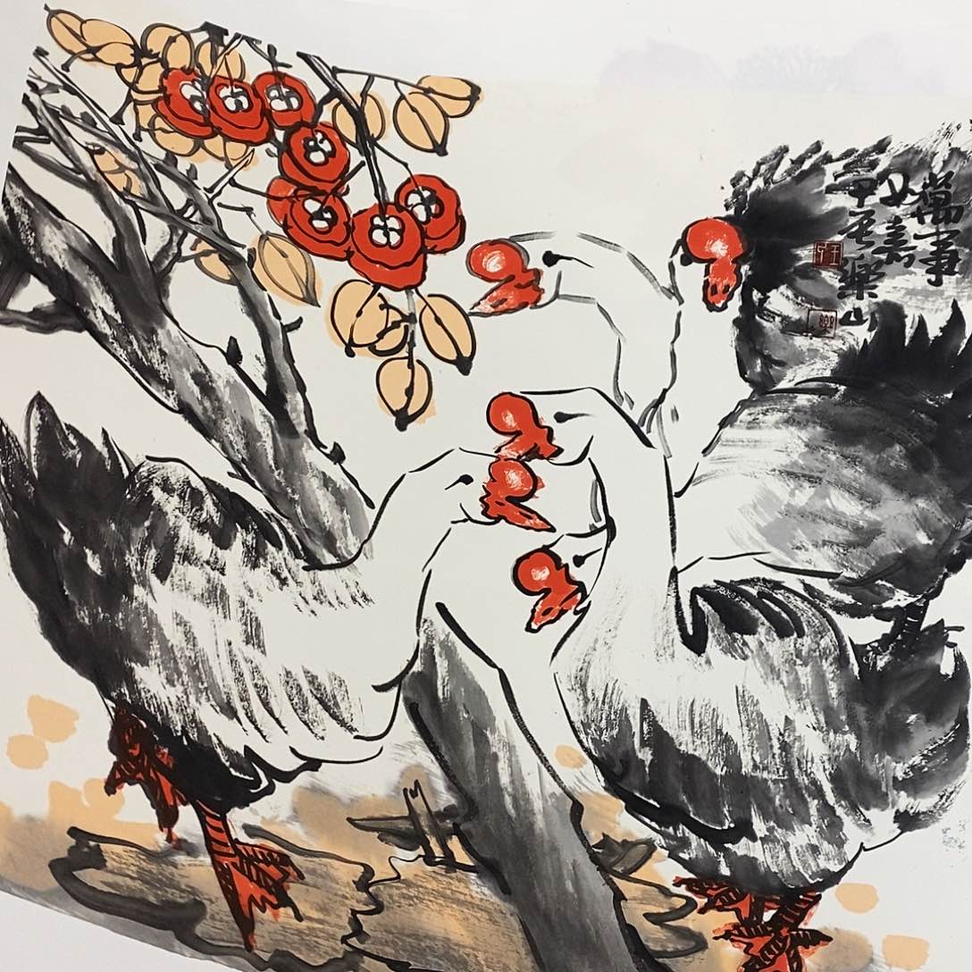 国画红木花香扑鼻清透自然