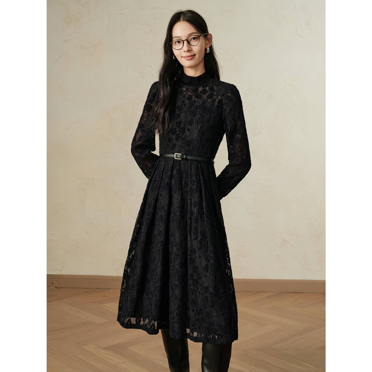 【轻礼服】玖姿安娜蔻夜玫瑰优雅浪漫蕾丝连衣裙女25冬款JTED50004