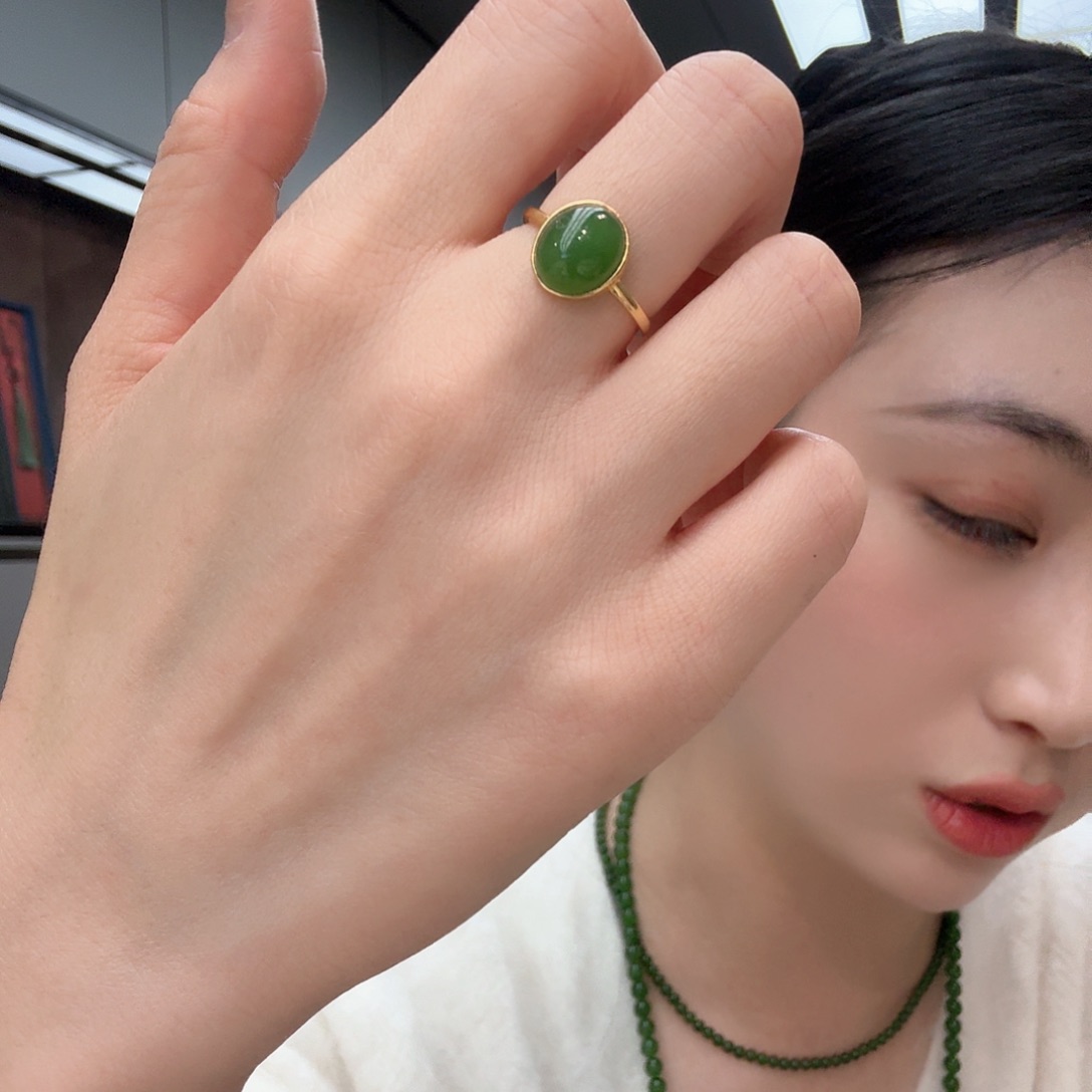 和田玉戒指银S925镶嵌