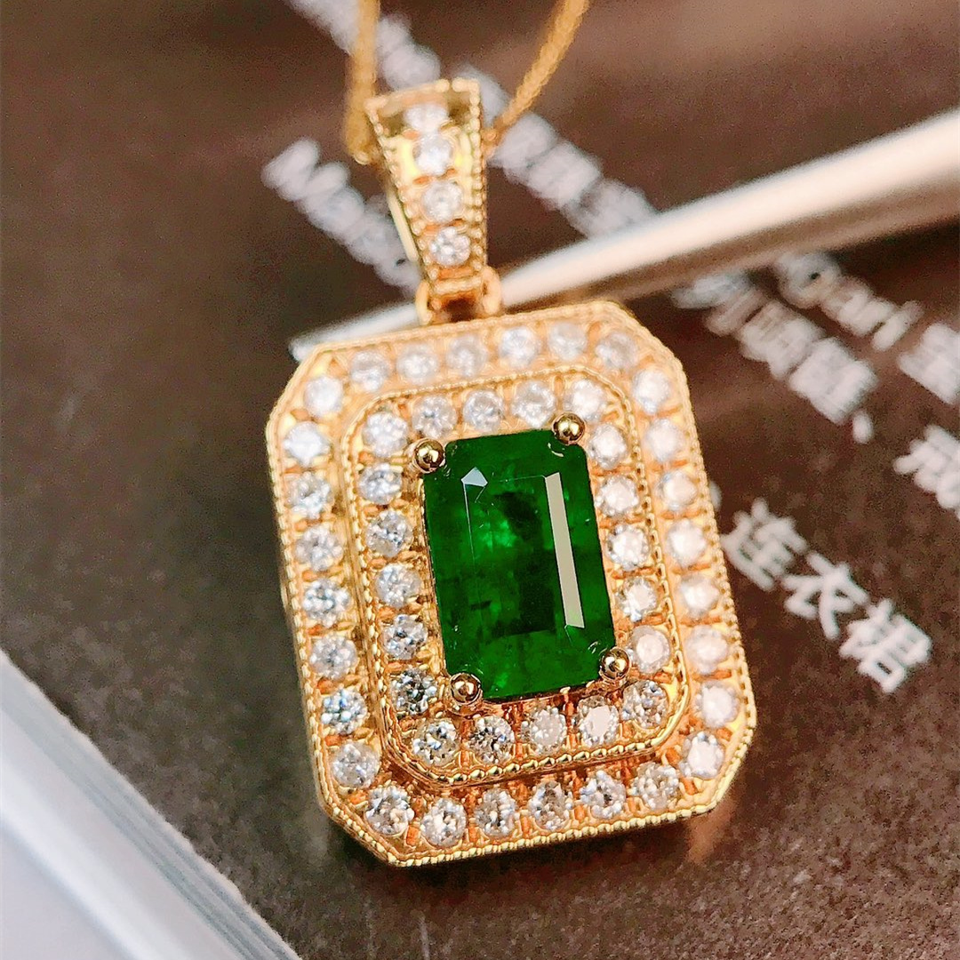 祖母绿项链/0.65ct天然祖母绿18K金钻石附证#GA