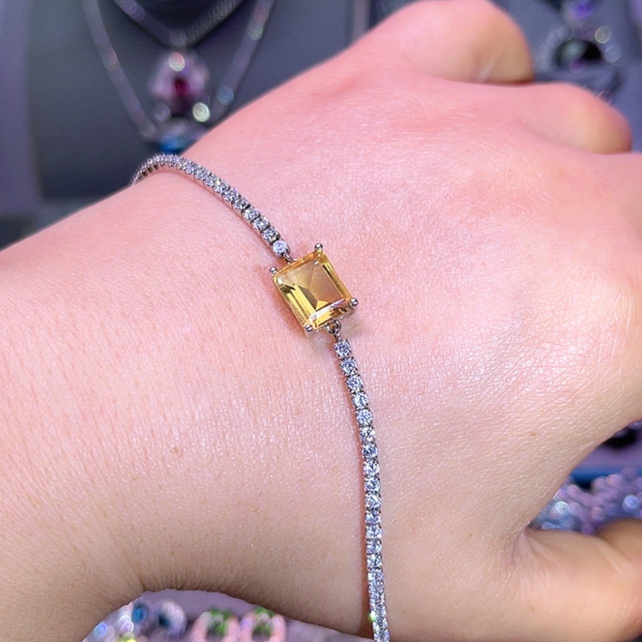 【闪购商品】黄晶手链银S925镶嵌手链