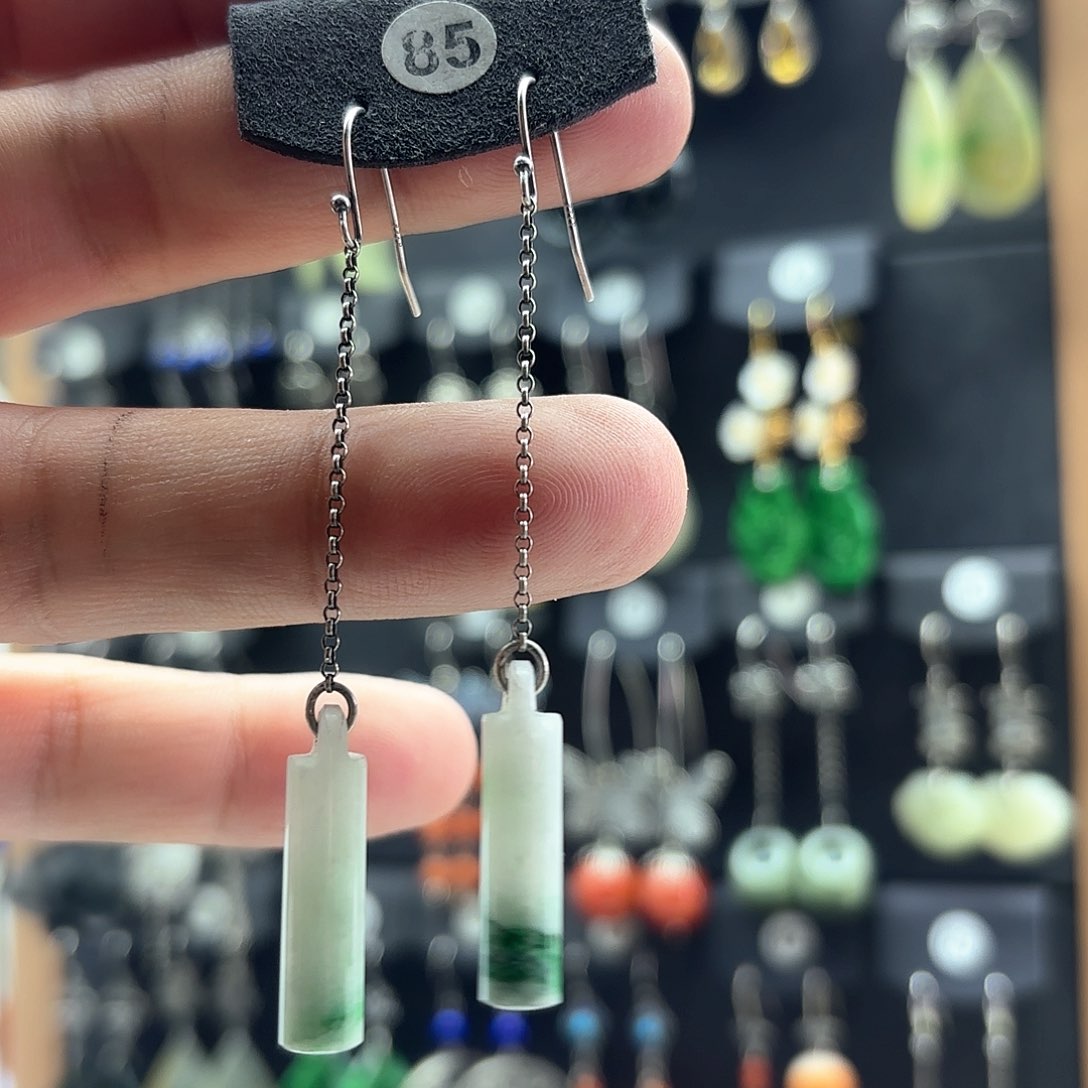 翡翠耳饰银S925镶嵌阿*张