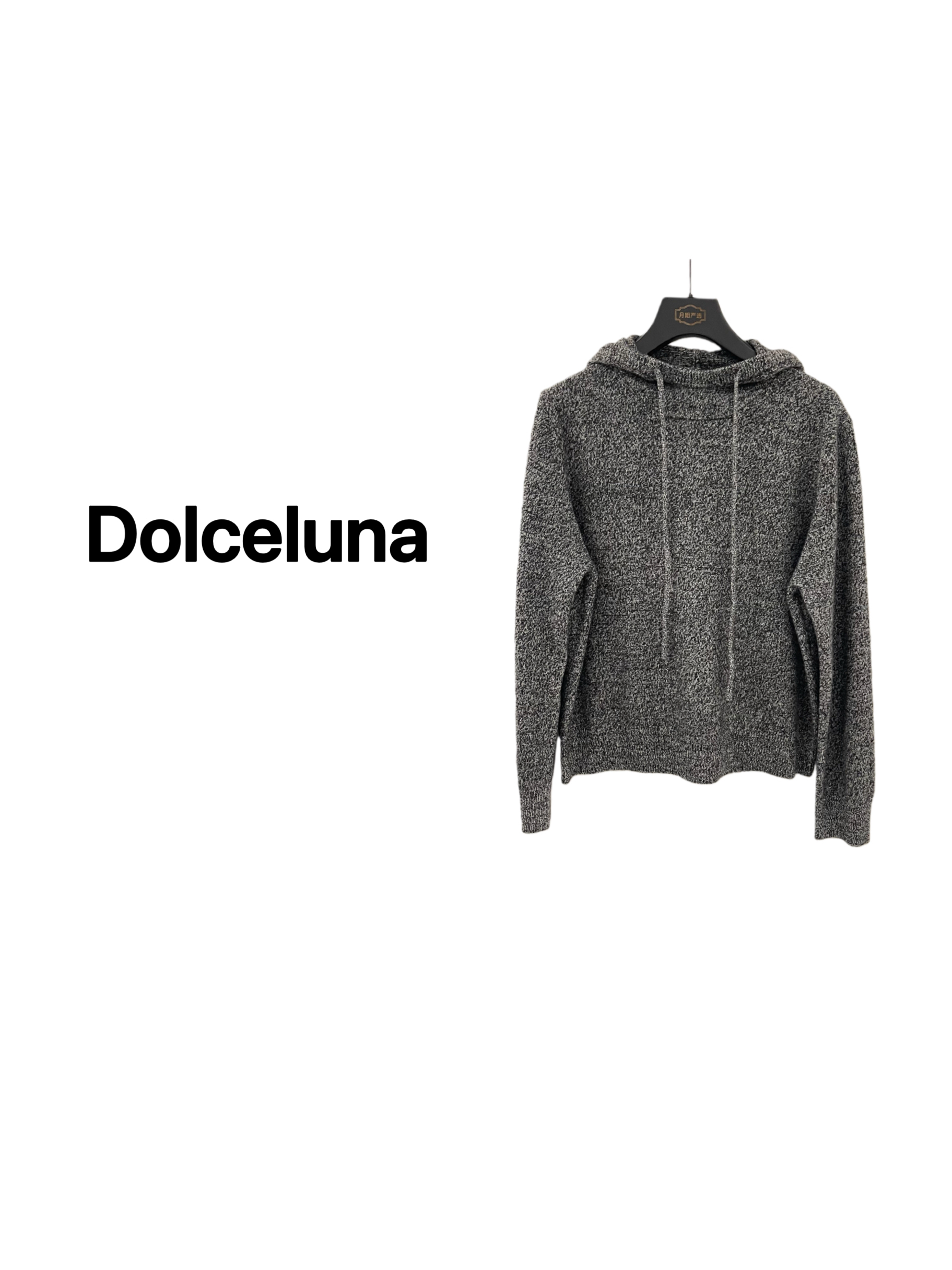 【月姐严选】秋冬花纱连帽100羊毛女士气质长袖针织衫上衣-17530