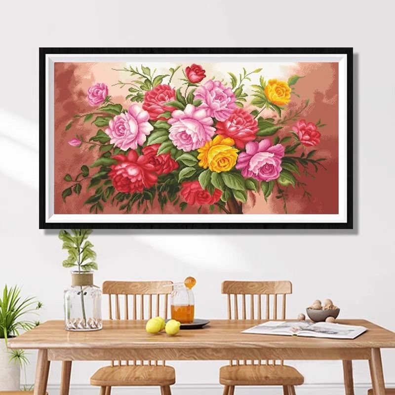 纯手工十字绣成品客厅餐厅卧室挂画富贵牡丹图富贵满堂125*75公分