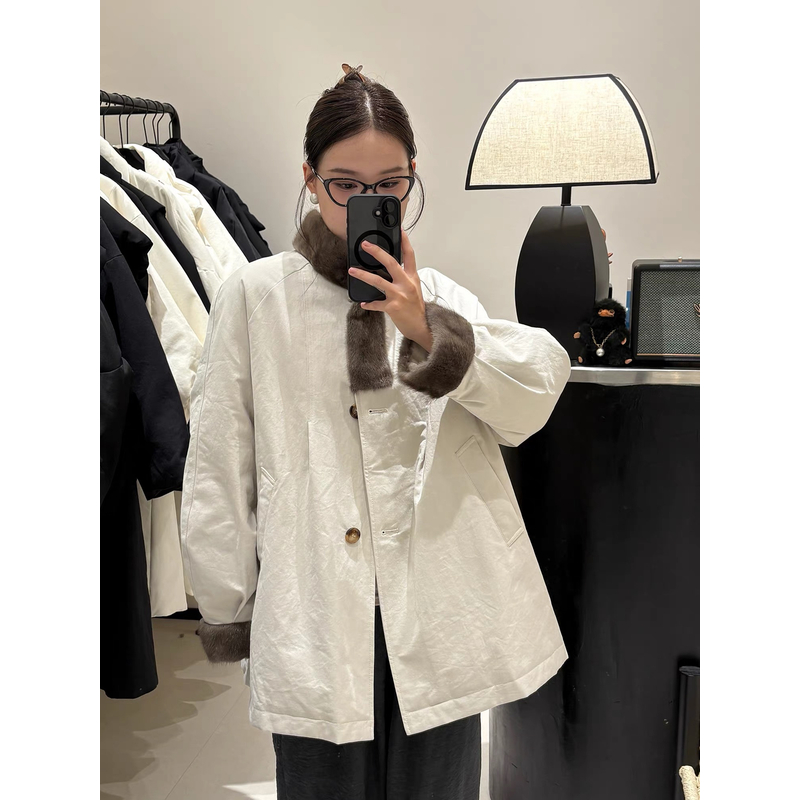毛毛拼接棉服服外套女冬季新款宽松时尚休闲加厚派克服风衣