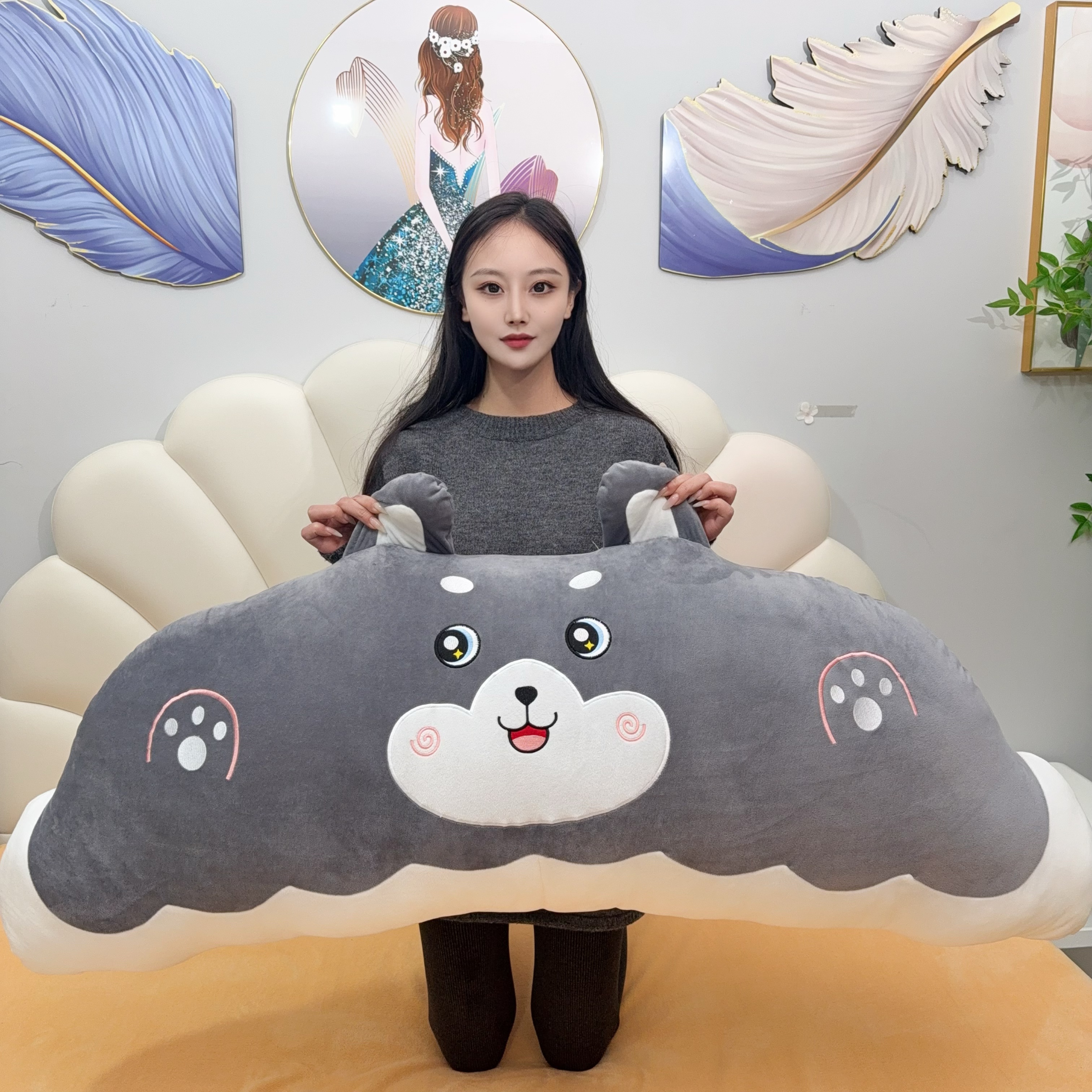 新款灰色熊靠枕1.1米毛绒玩具玩偶长条抱枕布娃娃公仔生日礼物