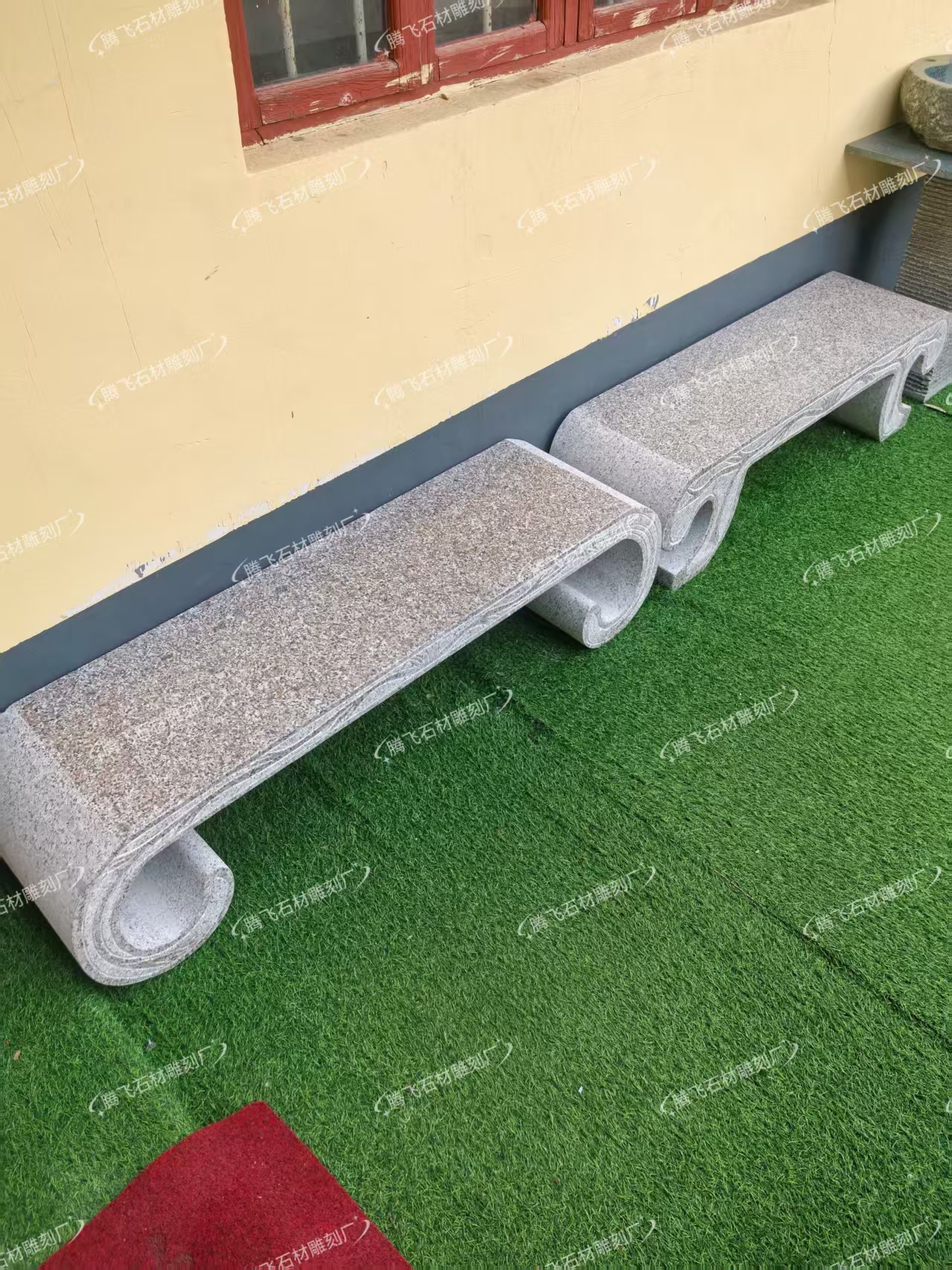 （包邮到县城或者市区物流站提货）一体石凳条凳天然石材靠背椅