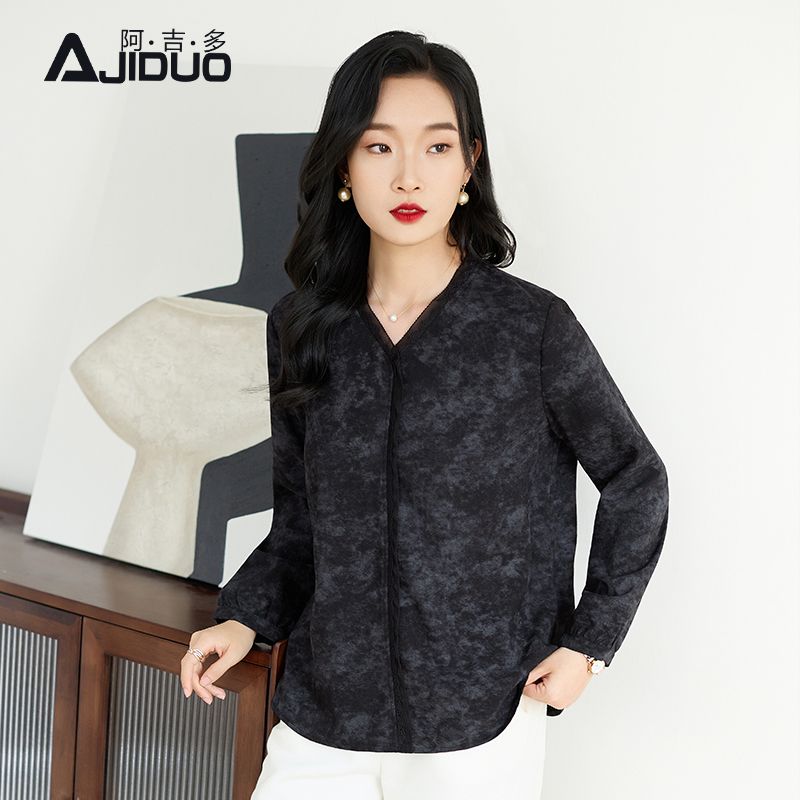 阿吉多长袖衬衫女秋季2025新款中老年妈妈衬衣阔太太洋气高贵上衣