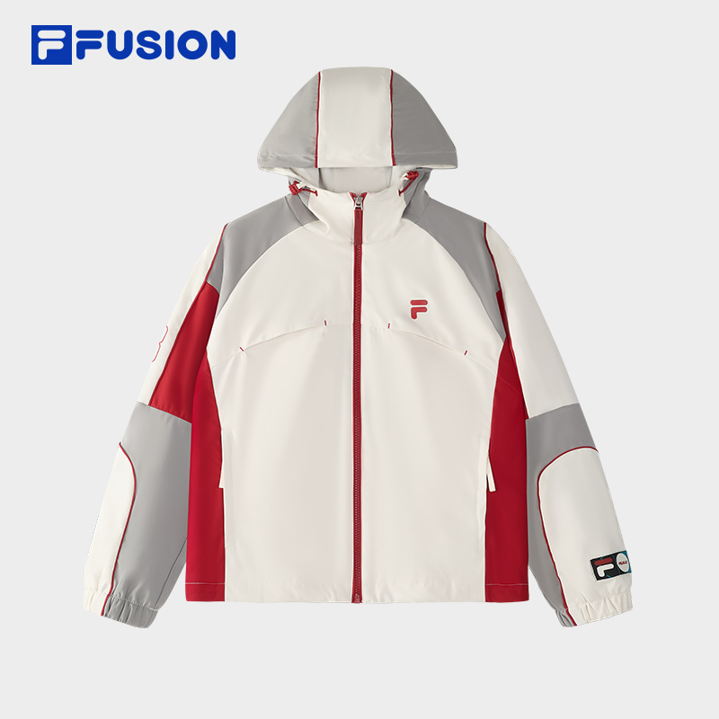 FILA斐乐宽松连帽梭织外套女款潮流运动休闲撞色上衣T11W518701F