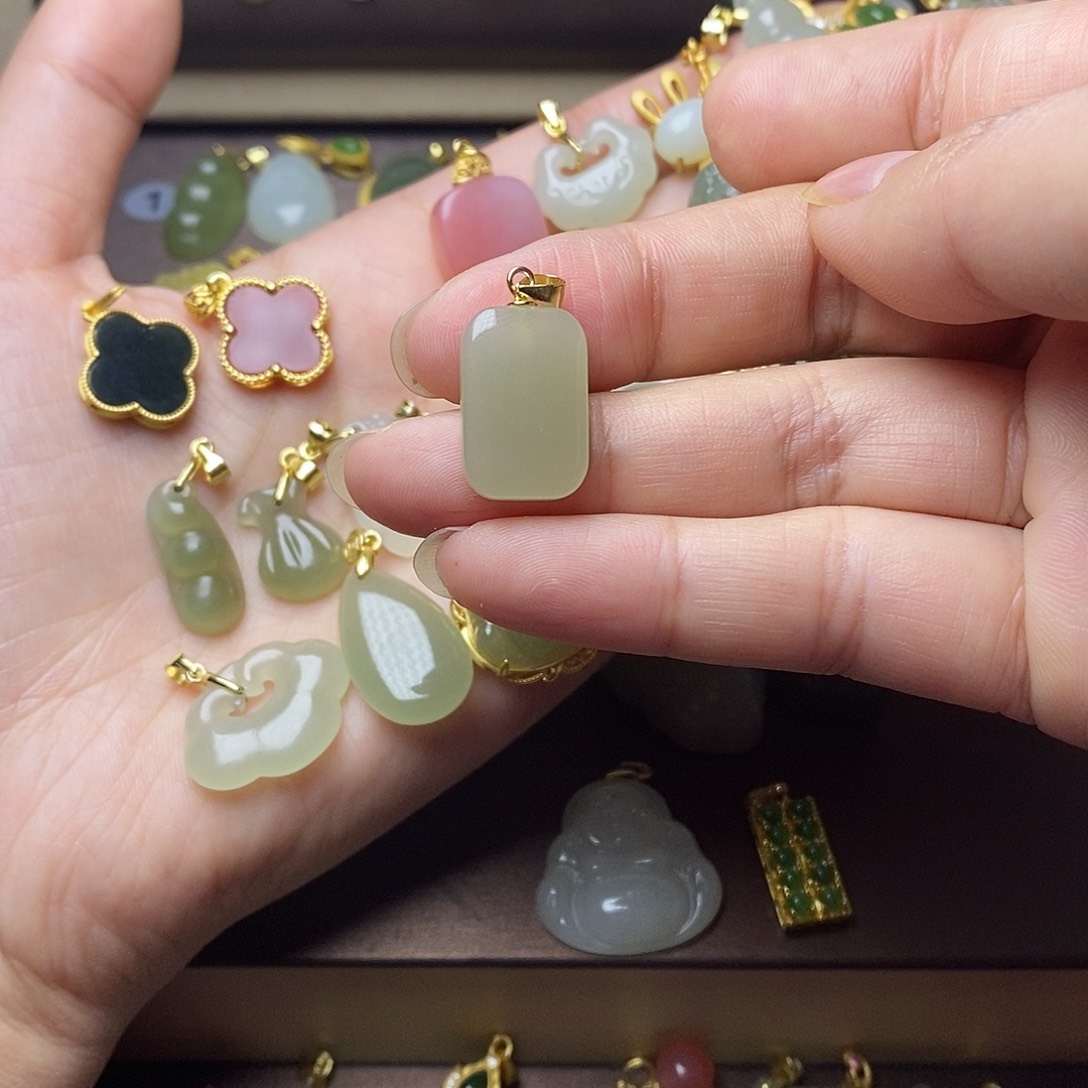 和田玉颈饰银S925镶嵌