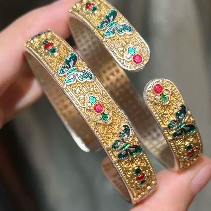 钨合金手镯 843古法景泰蓝描金工艺手镯国潮民族风古风