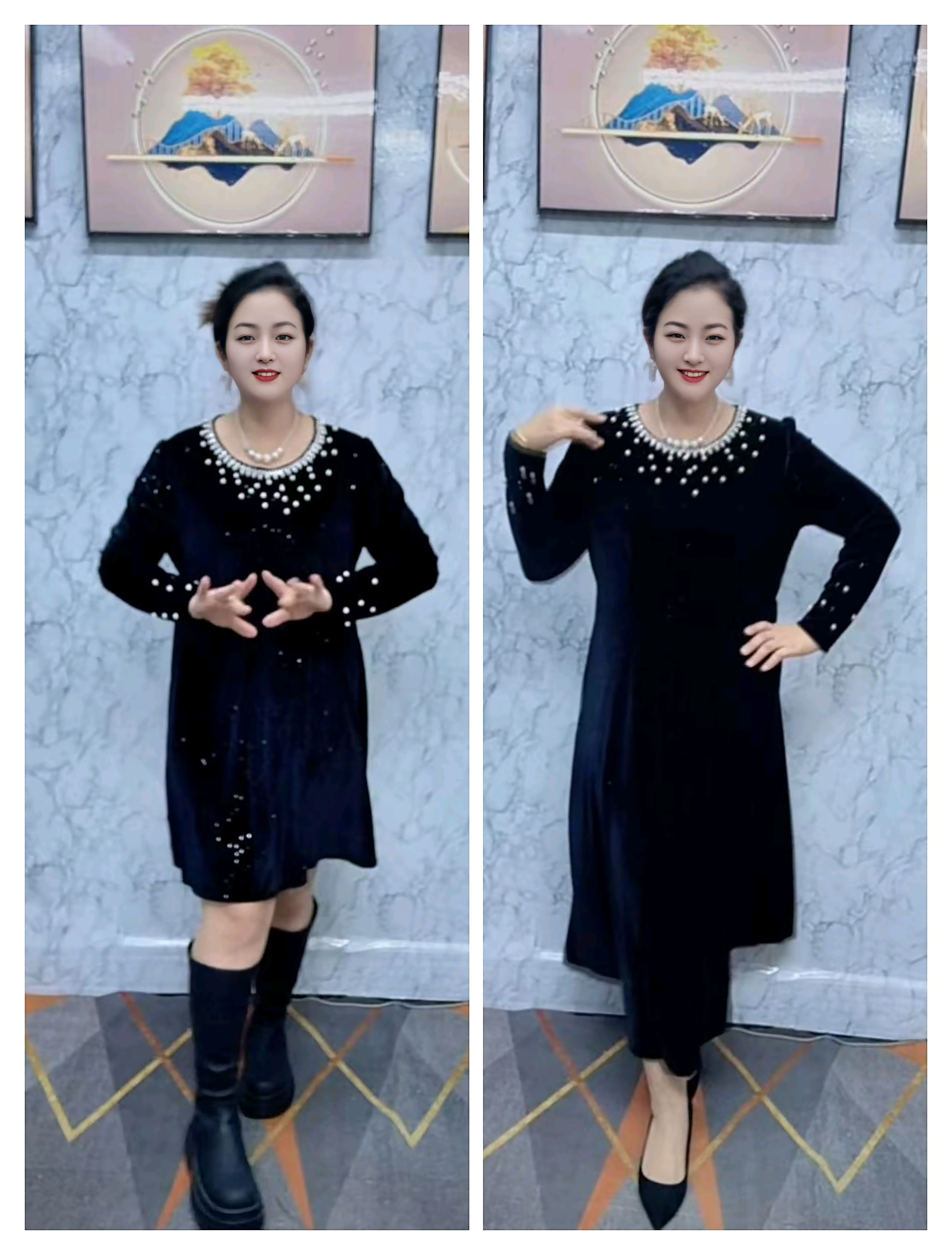 秋季圆领拉链大码连衣裙成人钉珠斜肩不褪色娃娃领