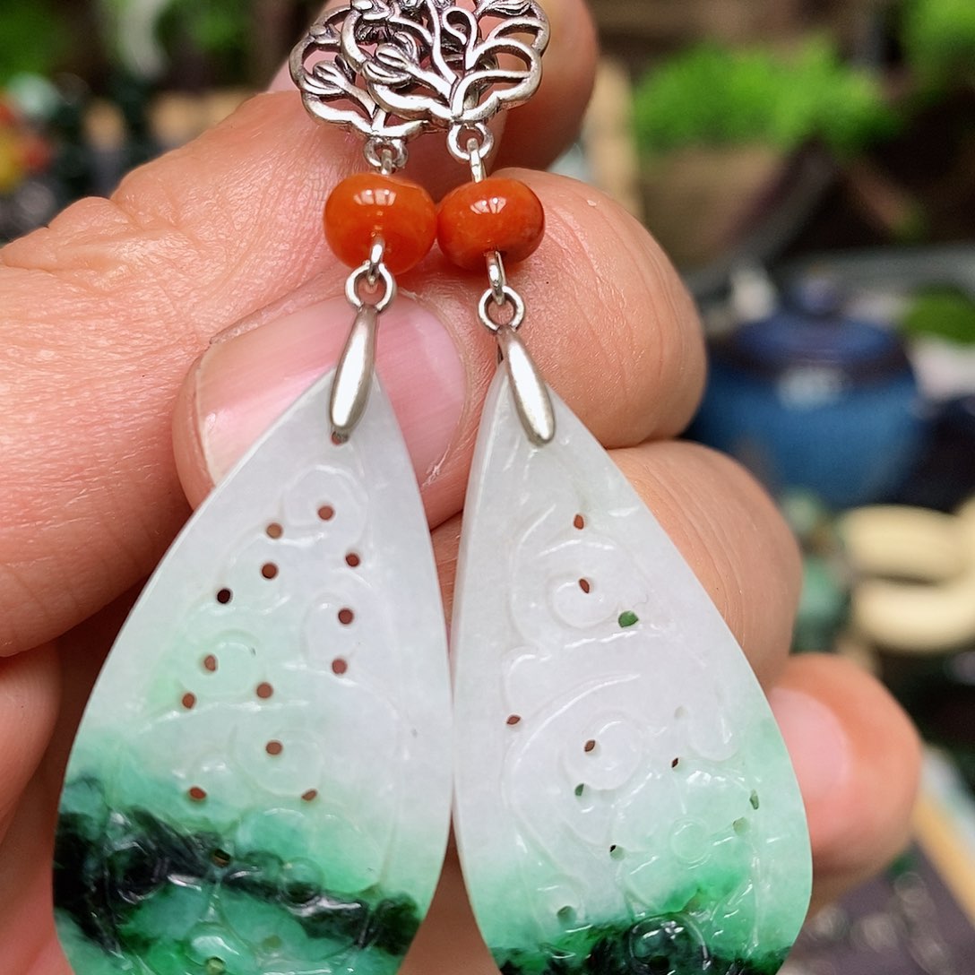 翡翠耳饰银S925镶嵌漂亮美眉