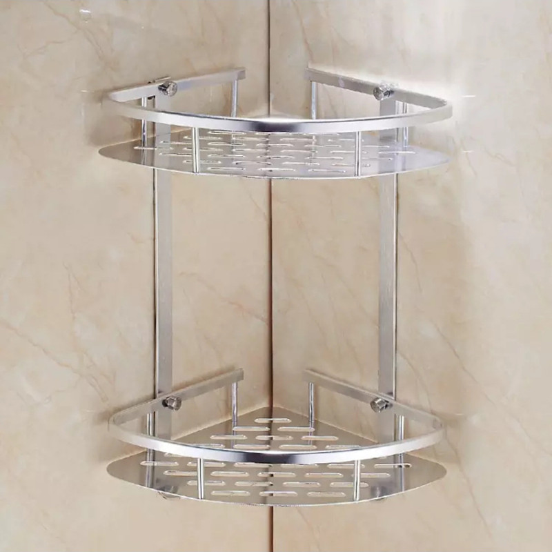 太空铝亮光三角置物架家用卫生间转角架打孔免打孔收纳架