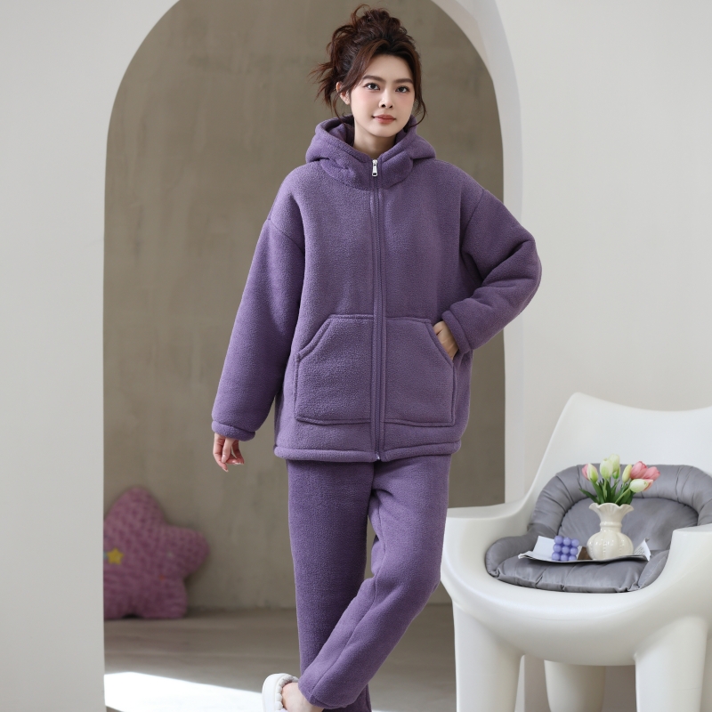 【巨厚巨厚！双层复合绒】冬季家外两穿连帽超厚睡衣家居服套装
