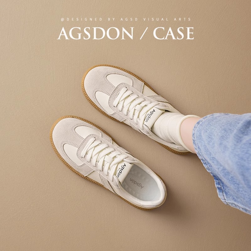 ~奥古狮登德训鞋女2025新款秋季复古T头厚底板鞋百搭小白运动鞋W