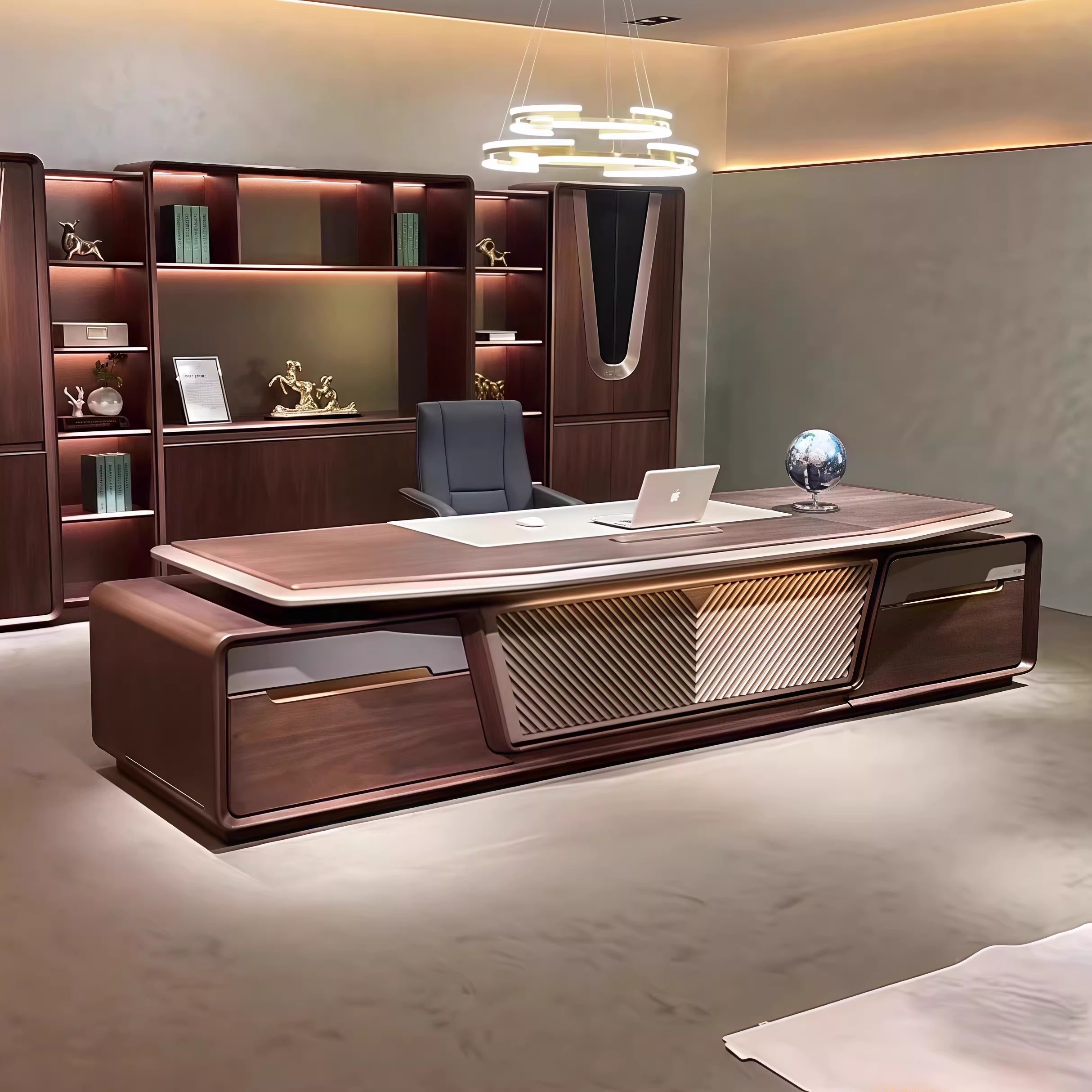 新中式实木办公桌老板桌轻奢黑胡桃木大班台董事长总裁桌子办公室