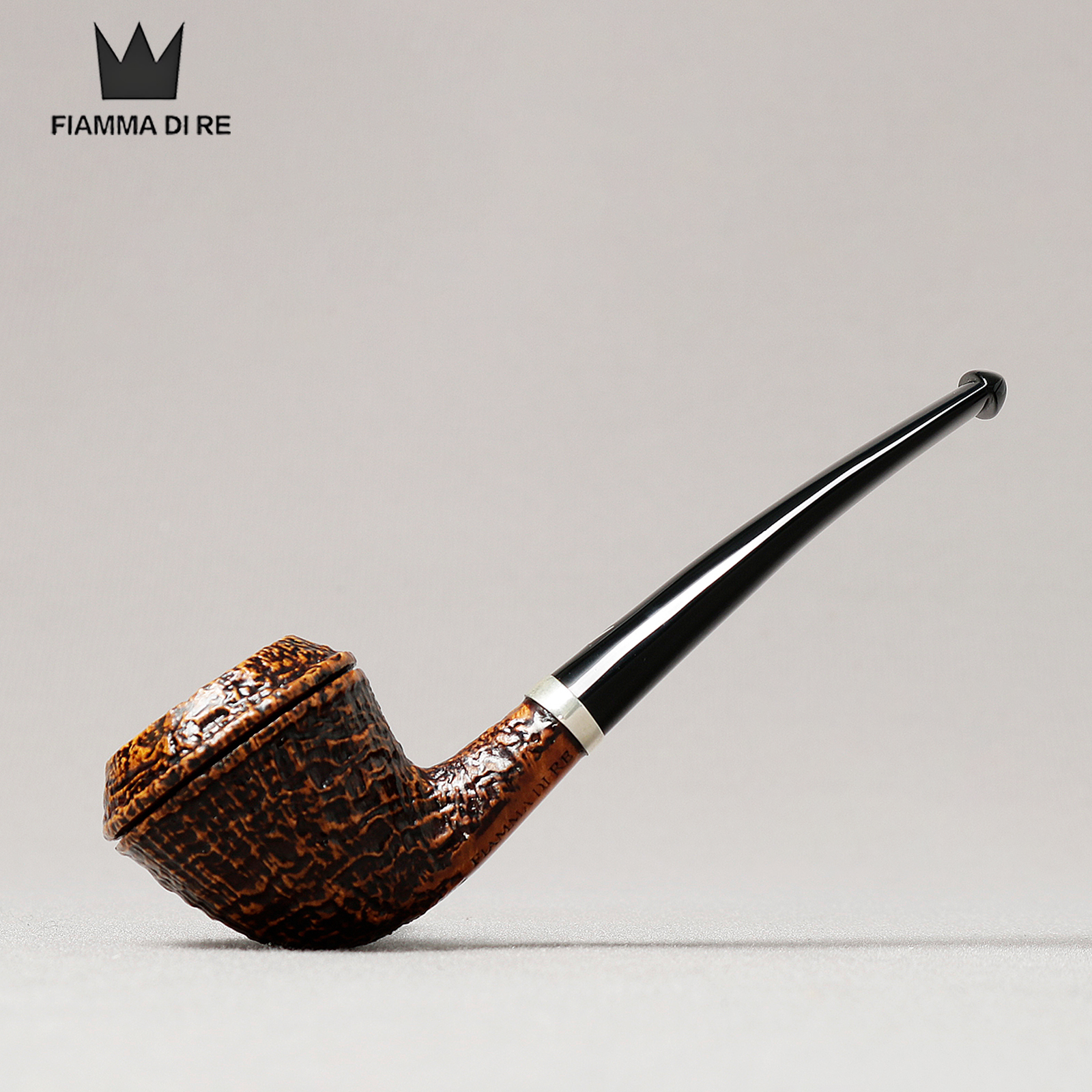 意大利火焰王 咖色喷砂牛头直斗 银圈 3mm 手工石楠木烟斗