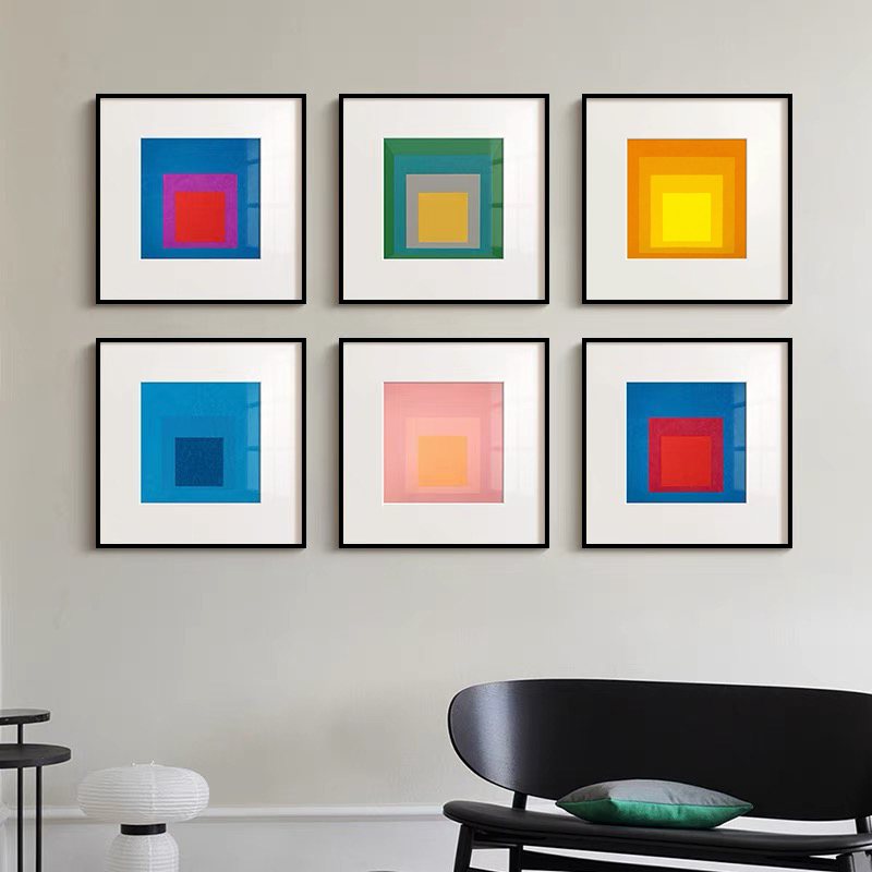 包豪斯方形渐变挂画多巴胺组合装饰画极简主义高级感个性装饰画