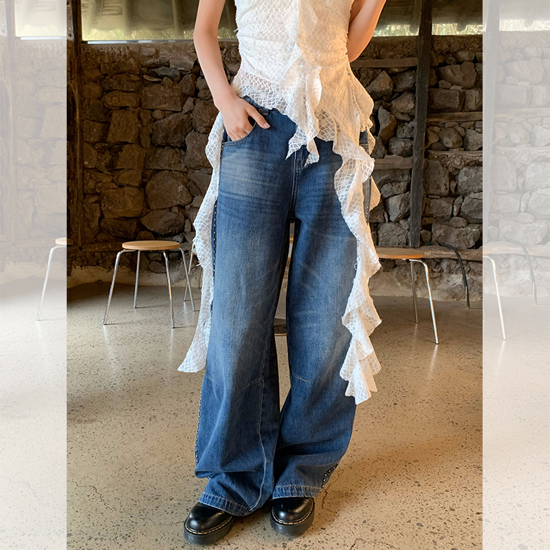 大耳朵lumoder【夏现】高腰裤子显瘦女直筒窄版阔腿裤牛仔裤D5K1814