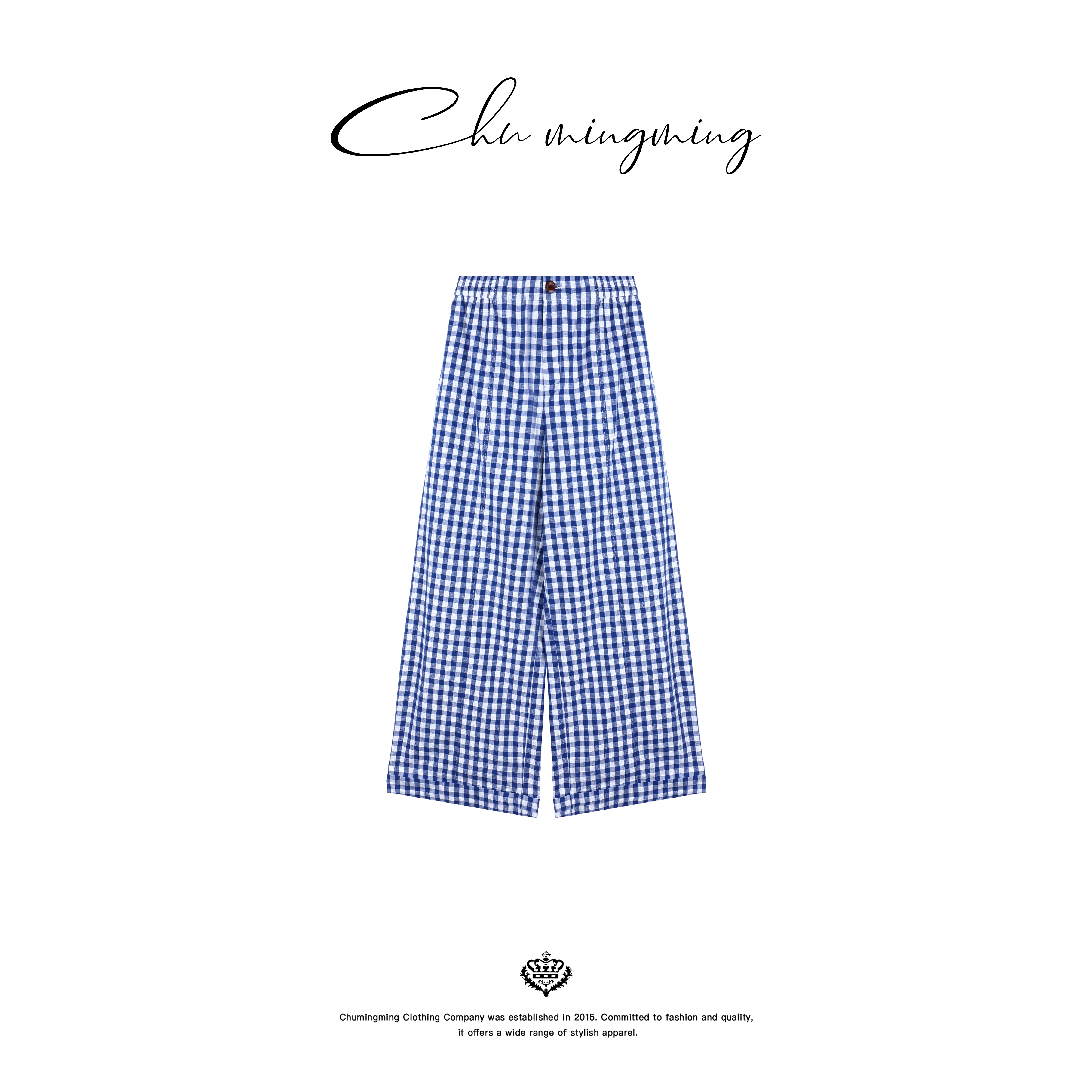 【CHUMINGMING】复古蓝格纹阔腿裤CD255808