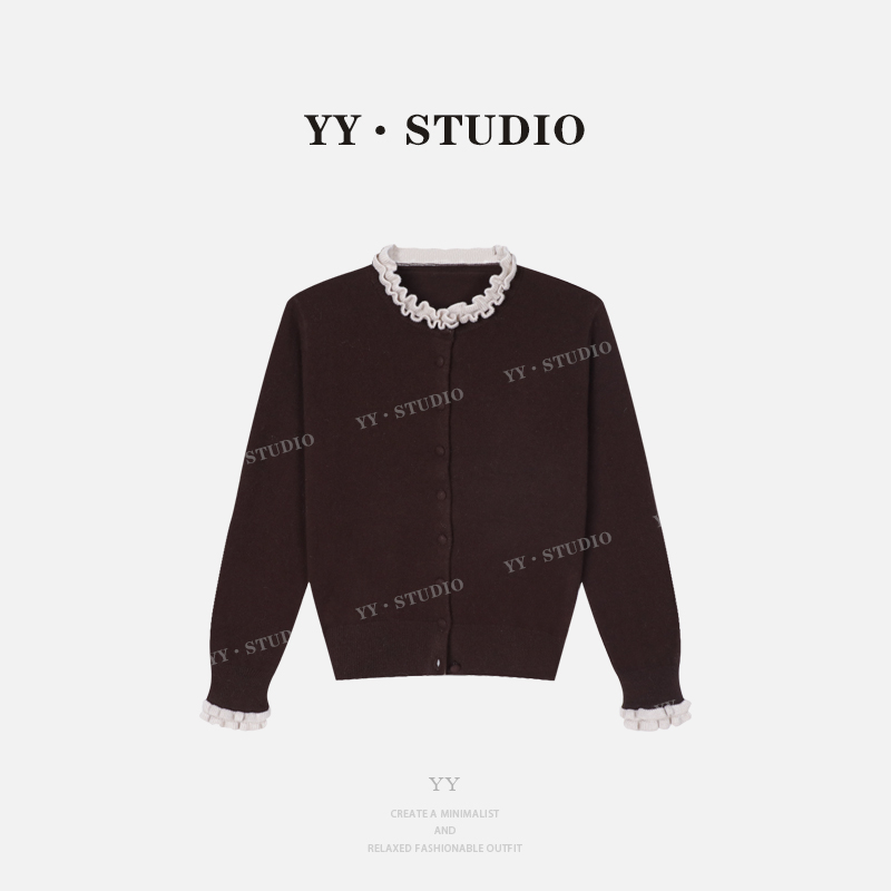 【YANYAN】早秋新款纯色花边包扣针织开衫长袖YY-8589