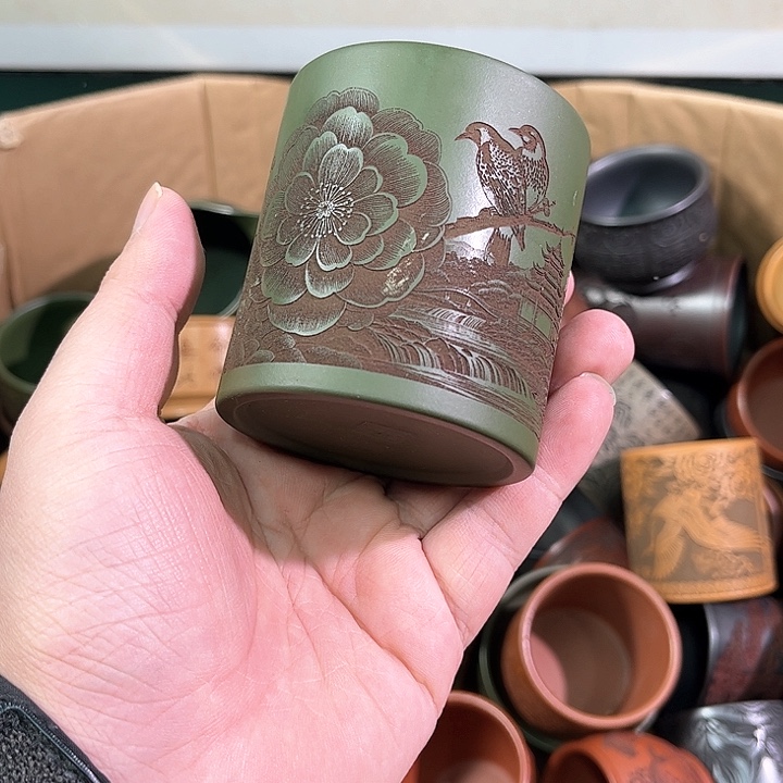 茶杯绿泥全手工紫砂主人杯