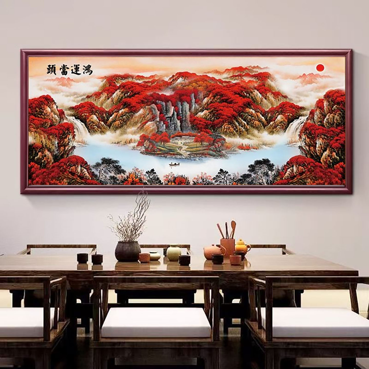 鸿运当头钻石画手工DIY满钻客厅流水生财风景山水高端大气砖石绣