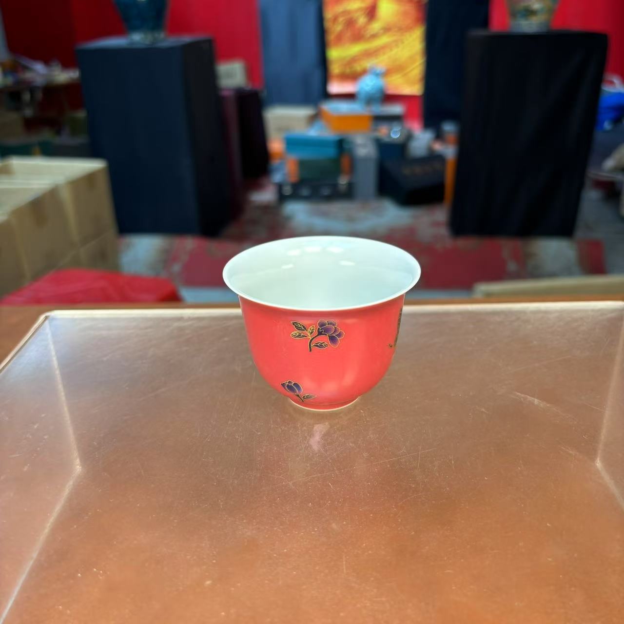 秋香茶具  蝴蝶梅红铃铛杯主人杯茶杯品茗杯-2895