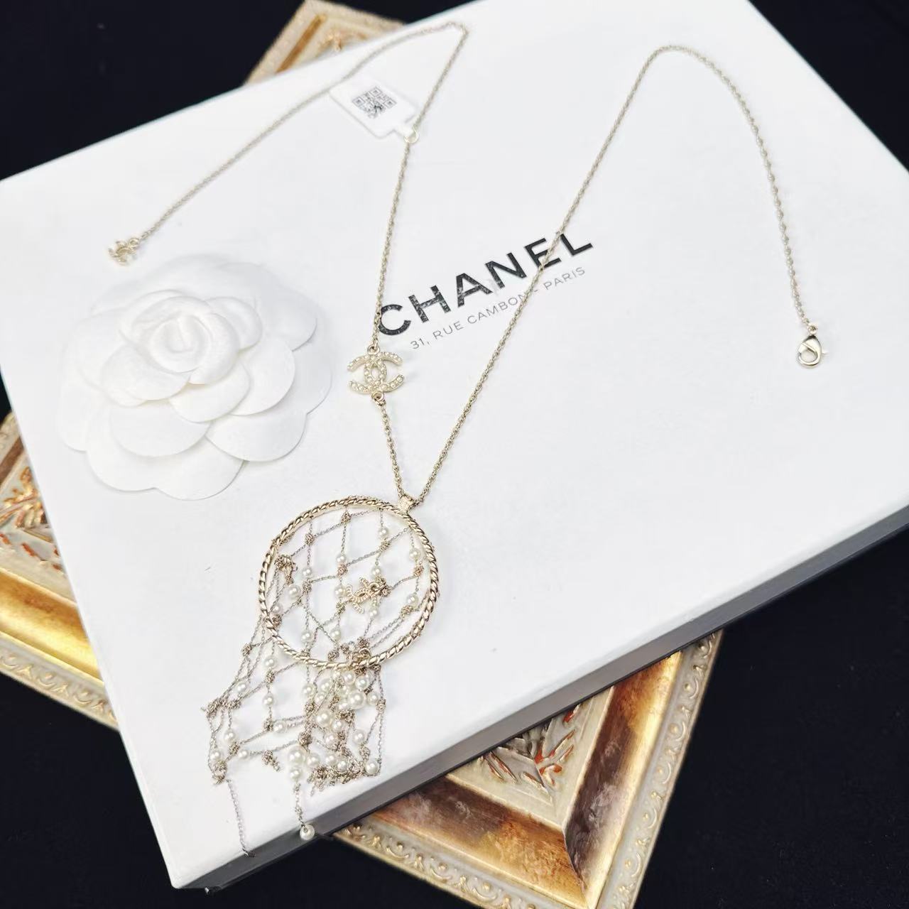 95新 Chanel/香奈儿 柚礼中古/香奈儿捕梦网珍珠项链LJ511019
