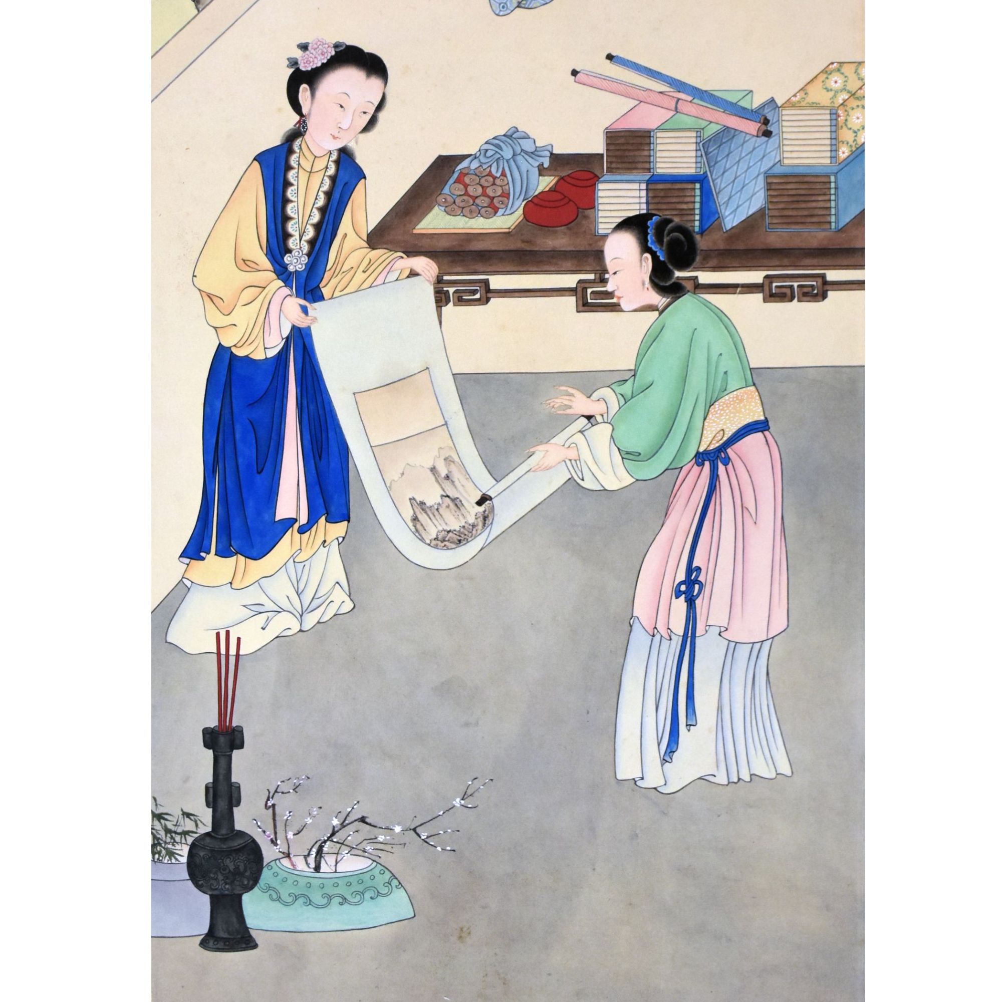 HM0852 观画图 65×33cm 纸本立轴 1.9平尺