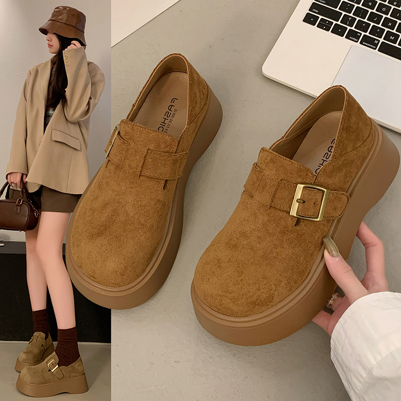 5cm 增高超火厚底勃肯鞋女2025春秋新款一脚蹬百搭两穿单鞋