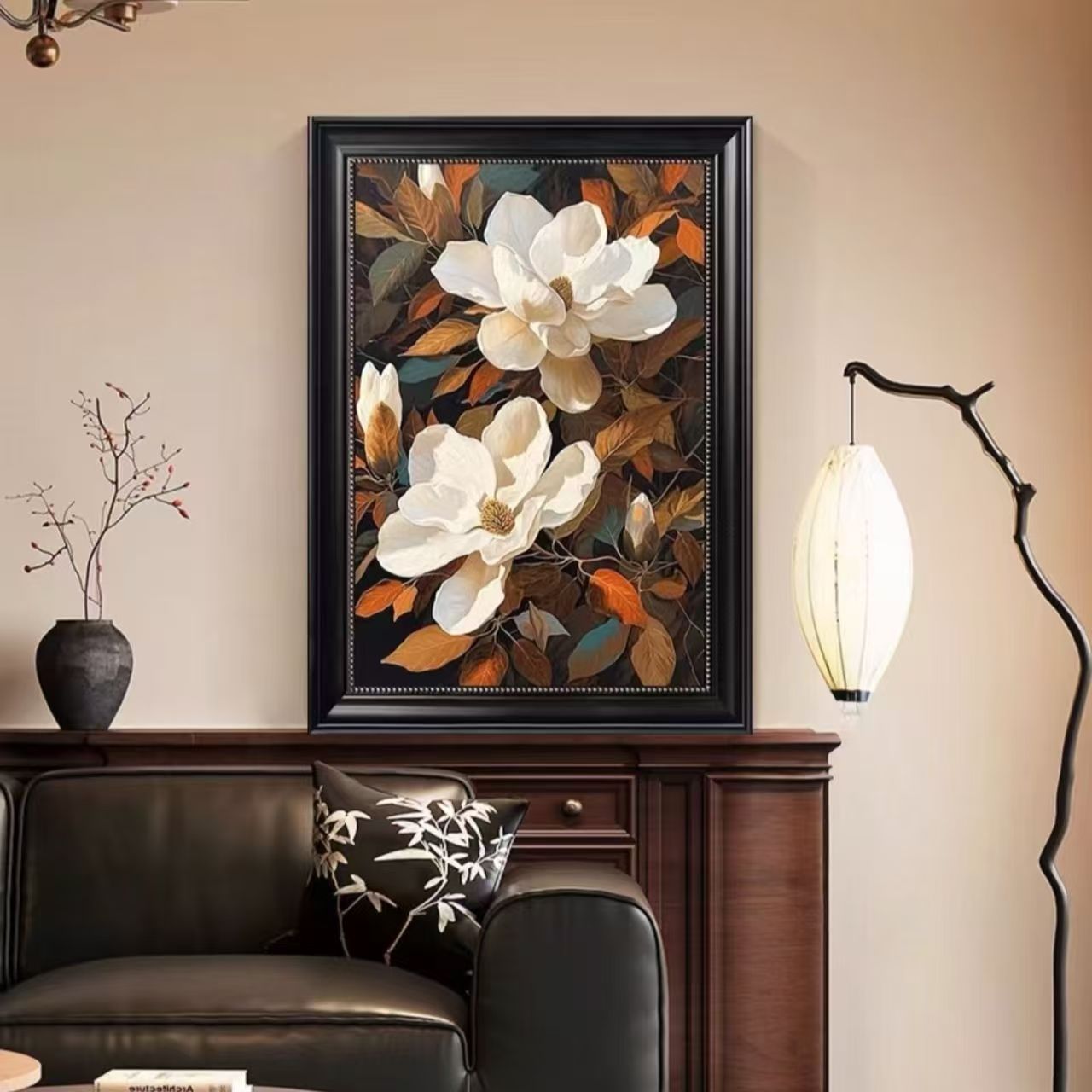 中古风复古挂画法式小众绿色玄关装饰画FL29-40-60-黑欧框