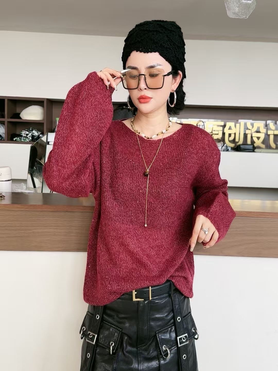 迷巧时髦新款极简风秋季潮牌女装打底衫针织衫气质网红宽松