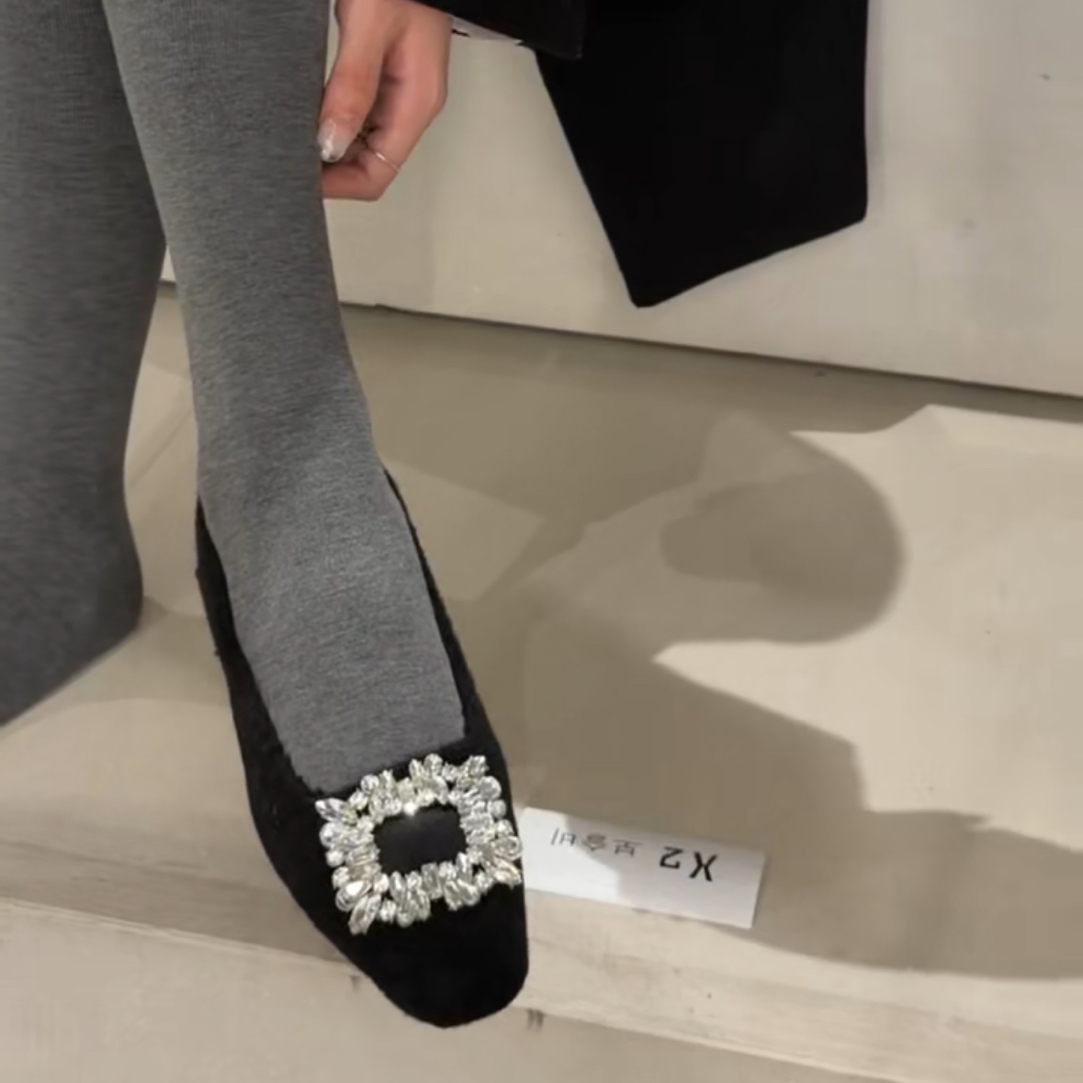 灰色水钻仙女风百搭通勤尖头毛毛女鞋6288-1